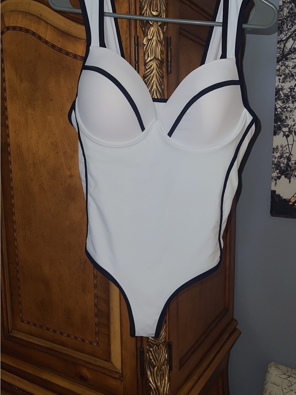 White and Black Trim One-Piece Swimsuit